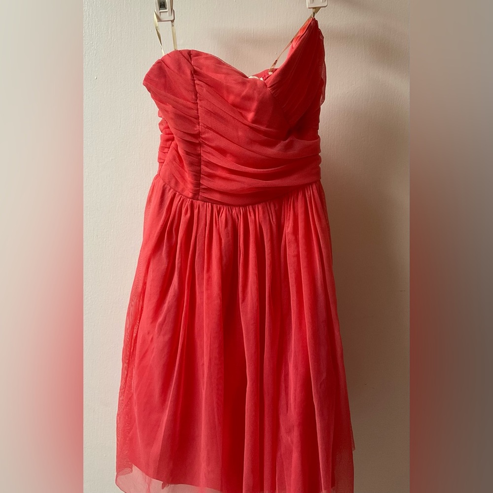 Strapless Dress, Forever 21, size med, coral pink with tulle overlay.  MIDI.